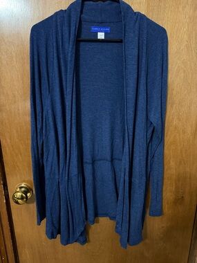 Simply Styled Dark Blue Open-Front Draped Cardigan